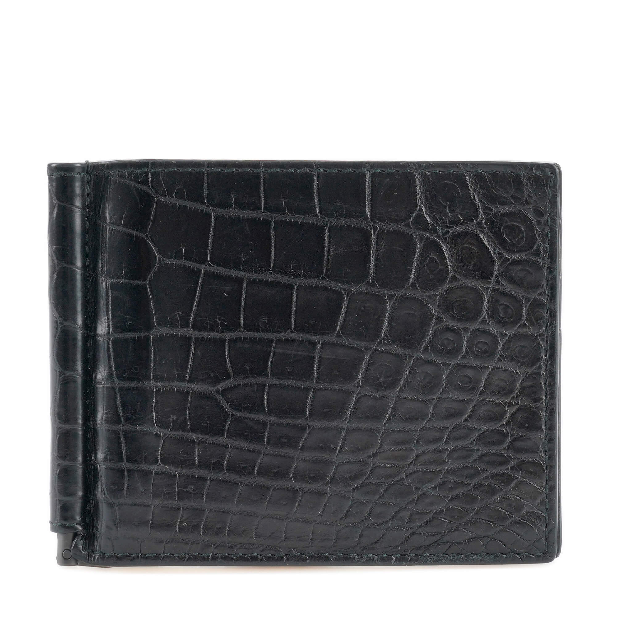 Bottega Veneta - Black Croc Print Money Clip Wallet 
